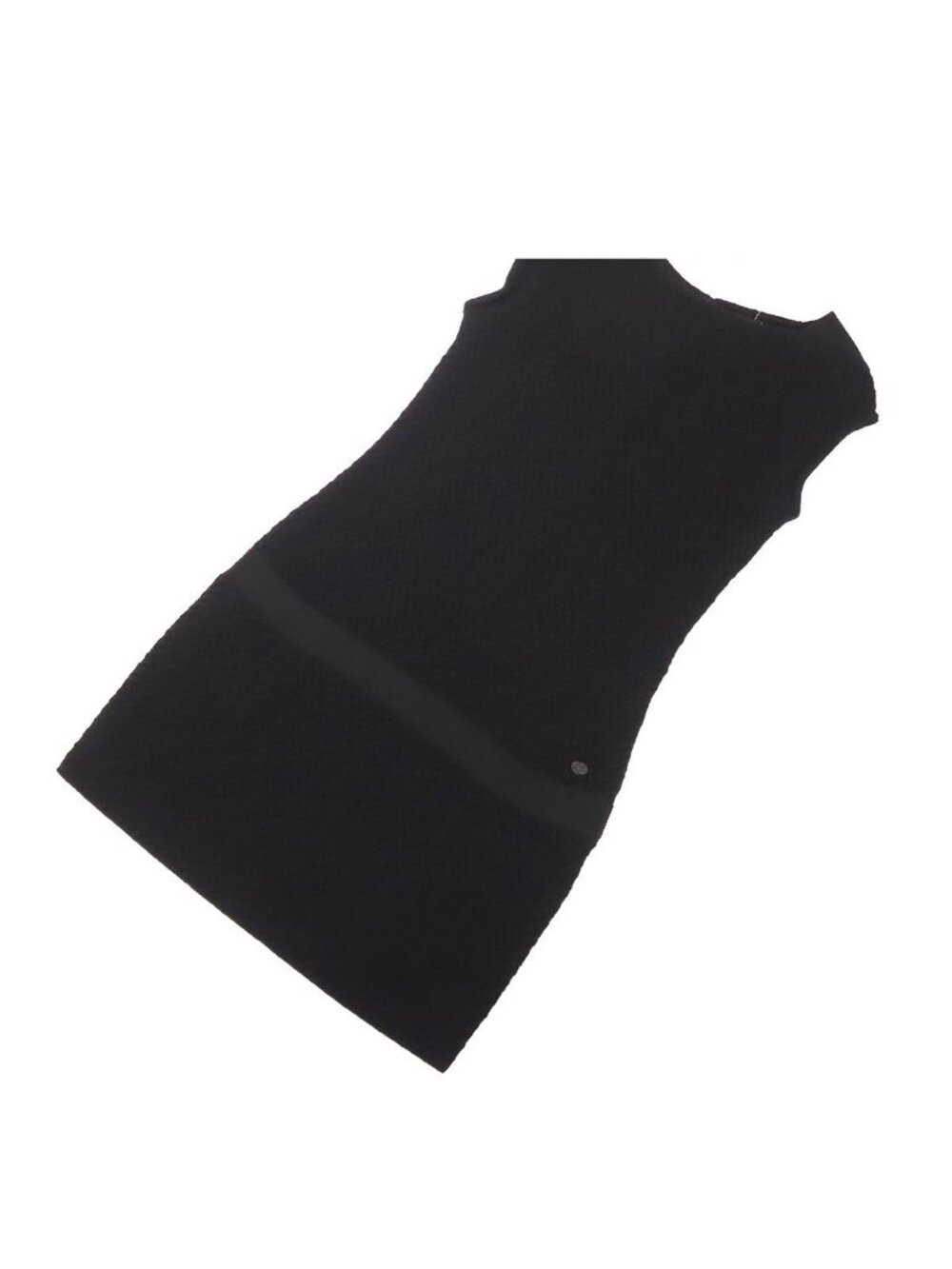 Chanel Dress Black Wool Rayon Nylon Sleeveless Waffle CC Logo 38